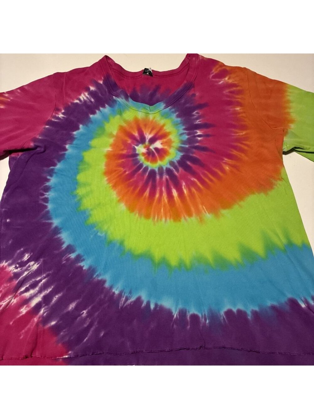 Tye Dye 2 Dye 4 Fettucini Shirt 1X Rainbow Spiral Tie Dye Tee Vintage USA Y2K